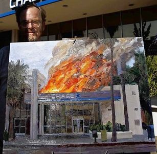 Los Angeles Police department shakes down Alex Schaefer 
          for painting a picture of a burning Chase Bank - 
          Jesus, don't these pigs have any real criminals to hunt down