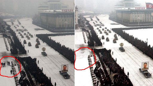 Photos from North Korea funeral which were edited with Photo Shop